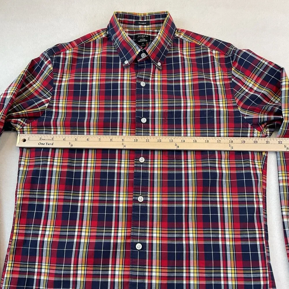 J Crew Re-Imagined Plaid Shirt Men’s M Blue‎ Red Flex Washed Classic Button Down